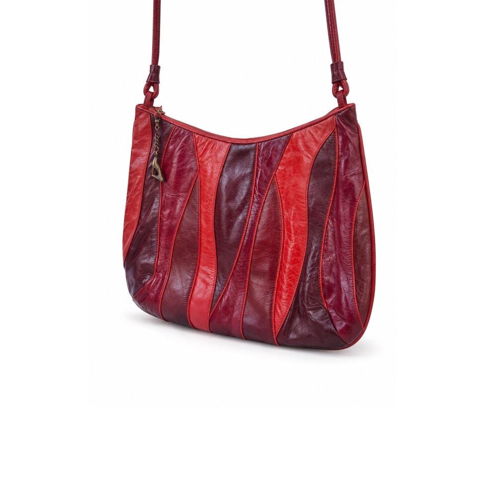 Vintage 1980s Maud Frizon Eel Skin Patchwork Crossbody Italy Red & Oxblood Purse